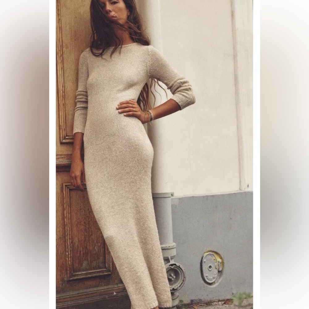 NWT ✨ Cream/Gold Lurex Knitted Midi Dress